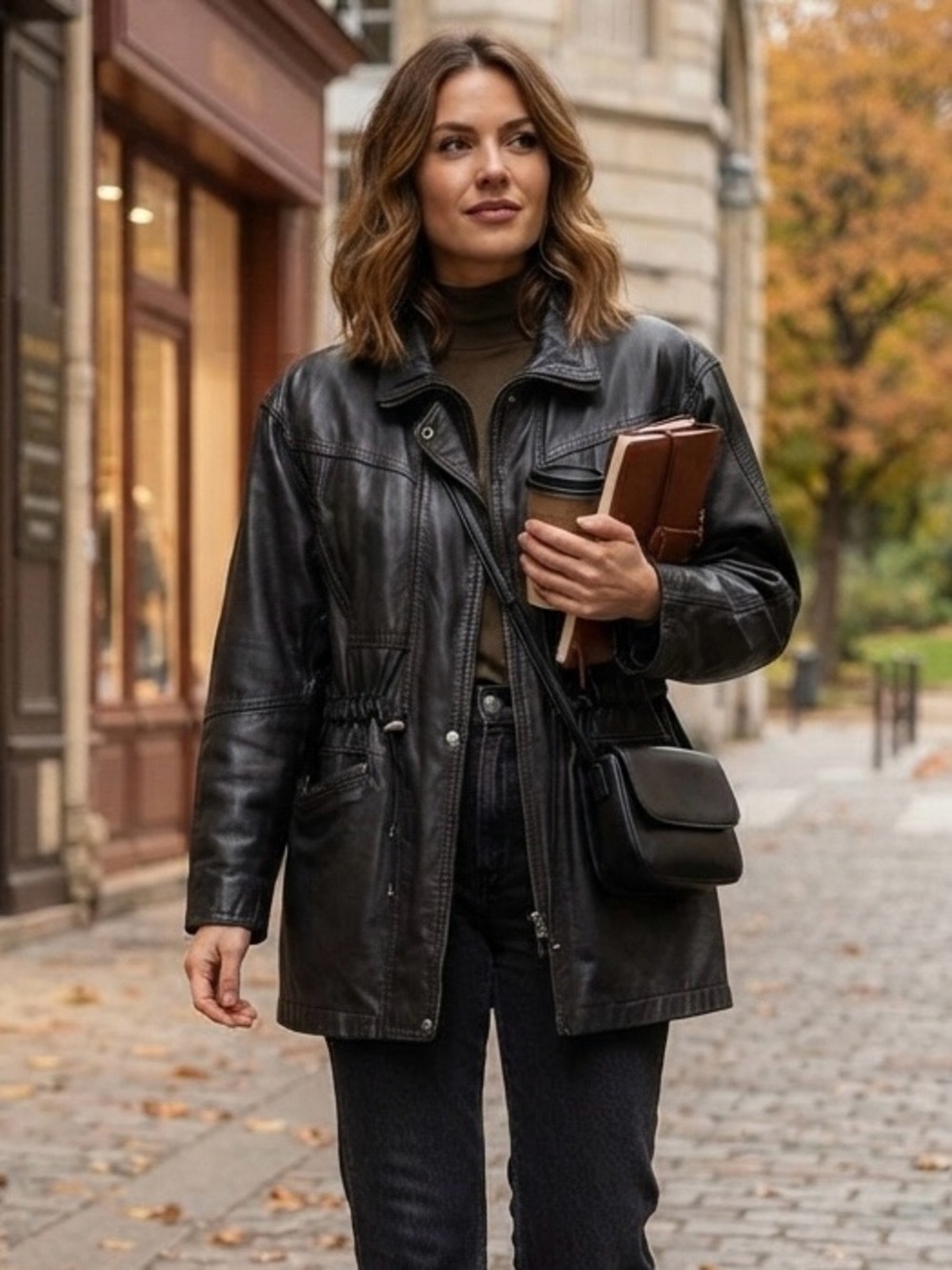 Classic Black Leather Jacket - Women's Outerwear